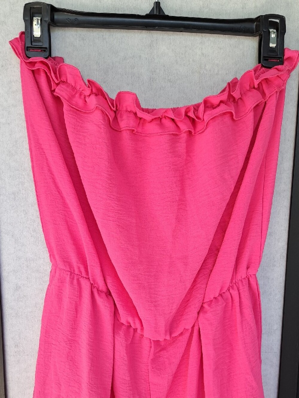 chic Hot Pink Ruffle Strapless Romper - Picture 2 of 8